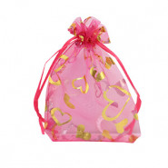 Organza Jewellery Bag 9x12cm heart - Pink-gold